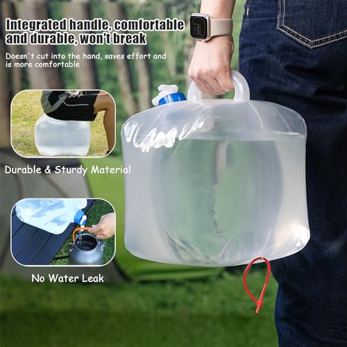 2 Pack Contenedor de Agua Plegable - Jarra de Agua Libre de BPA, Balde Plegable con Grifo y Gancho, Contenedor de Almacenamiento de Agua para Camping, Senderismo y Supervivencia, 10L miniatura 4