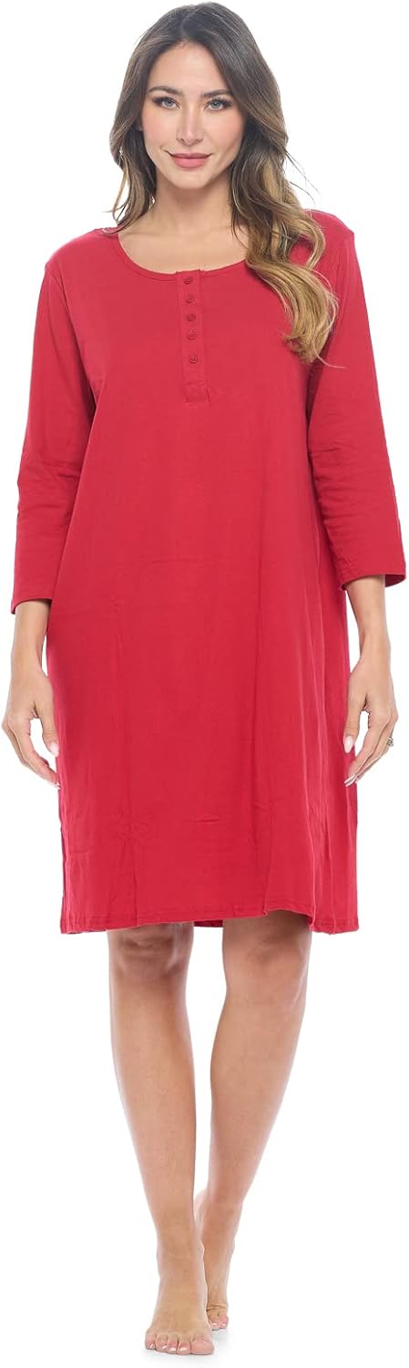 Casual Nights Women's Henley Nightshirts Set of 2, Floral 3/4 Sleeve Nightgowns & Solid Sleepwear Shirt - Image 2