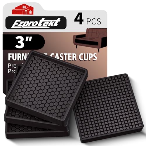 Image of Ezprotekt Non Slip Furniture Pads, 4 Pcs 3 inch Anti Slip Rubber Caster Cups, Anti Skid Furniture Coasters for Hardwood Floors, No Slide Furniture Gripper, Furniture Stoppers to Prevent Sliding (Brown)