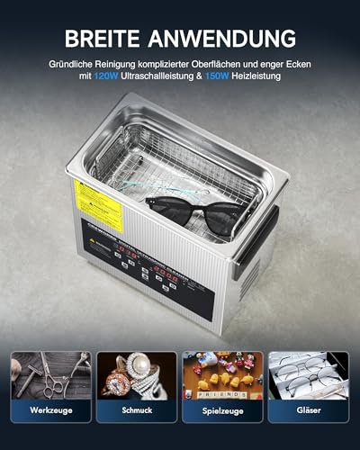 CREWORKS Profi Ultraschallreinigungsgerät 3L (Echtes Volumen) mit Degas & Soft-Modus,...