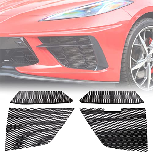 4Pcs Car Radiator Grille Vent for Corvette C8 2022-2022, Aluminum Automotive Body Bumper Protect Cover, Black Front Inner Outer Mesh Grill Set Car Radiator Grille Vent