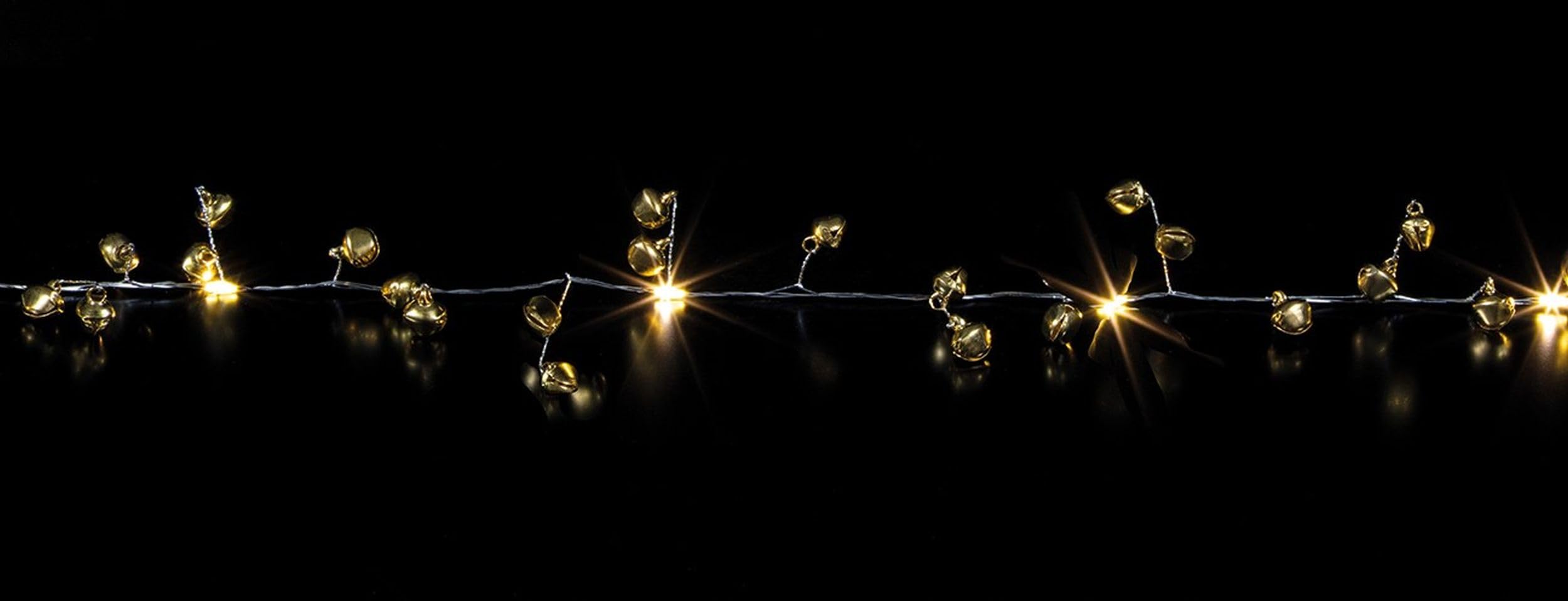 Premier White, Gold 20 Led Gold Bell Beaded Christmas Garland 1.9M Warm White Lights Indoor Garland, Lb232546