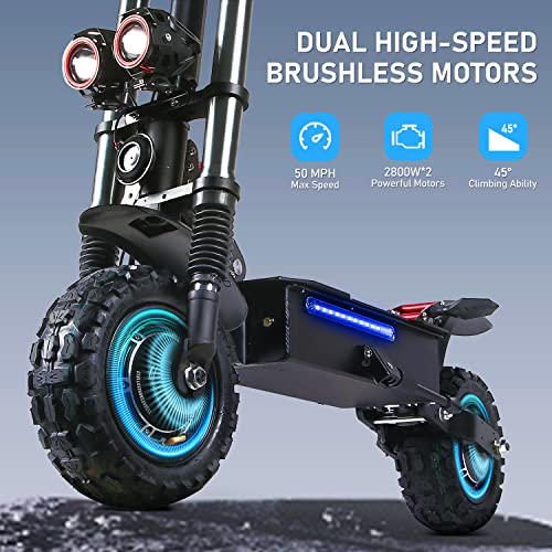 Electric Scooter, Electric Scooter For Adults With 5600W Dual Motor, Max Speed Up To 50 Mph & 50 Miles Range, 11" Tires Hydraulic Brakes Adults Electric Scooter #TOP2