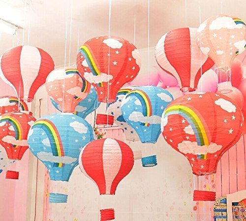 Joinwin® Pack of 10 Pieces Hot Air Balloon Paper Lantern Chinese Japanese Paper Lamps Party Paper Lanterns Lantern Ball Lamps Decorations Christmas String Lights Rainbow Mixed Colors 12''