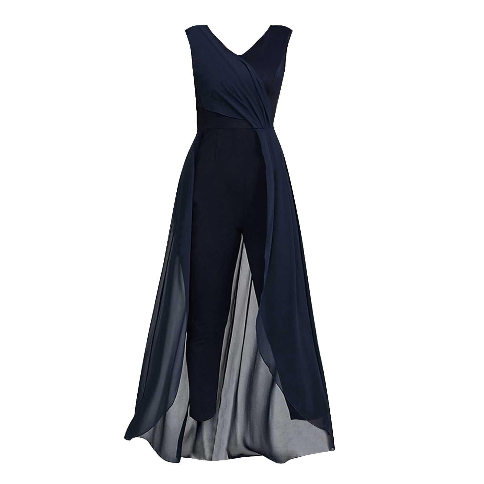 Damen Jumpsuit, Elegant Overall Sommer Hosenanzug, Lang Romper Einteiler Kostüm, Playsuit Outfit Frauen Komplett, Hohe Taille Ärmellos Hosenanzug Damen Festlich Hochzeit Casual Jumpsuit Damen Business