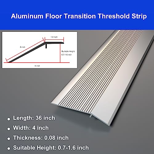 Aluminum Floor Transition Threshold Strip, 36 Inch Threshold Ramps For Doorways, Wheelchairs, Door/Tile/Threshold Reducer, Doorway Edge Trim Suitable For Threshold Height Less Than 1.6 Inch (Silver) #TOP1