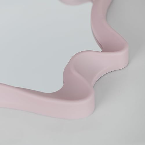 Miniatura 4 de Funerom Espejo de pared irregular de 15.8 x 11.8 pulgadas, espejo de pared pequeño, espejo ondulado rosa