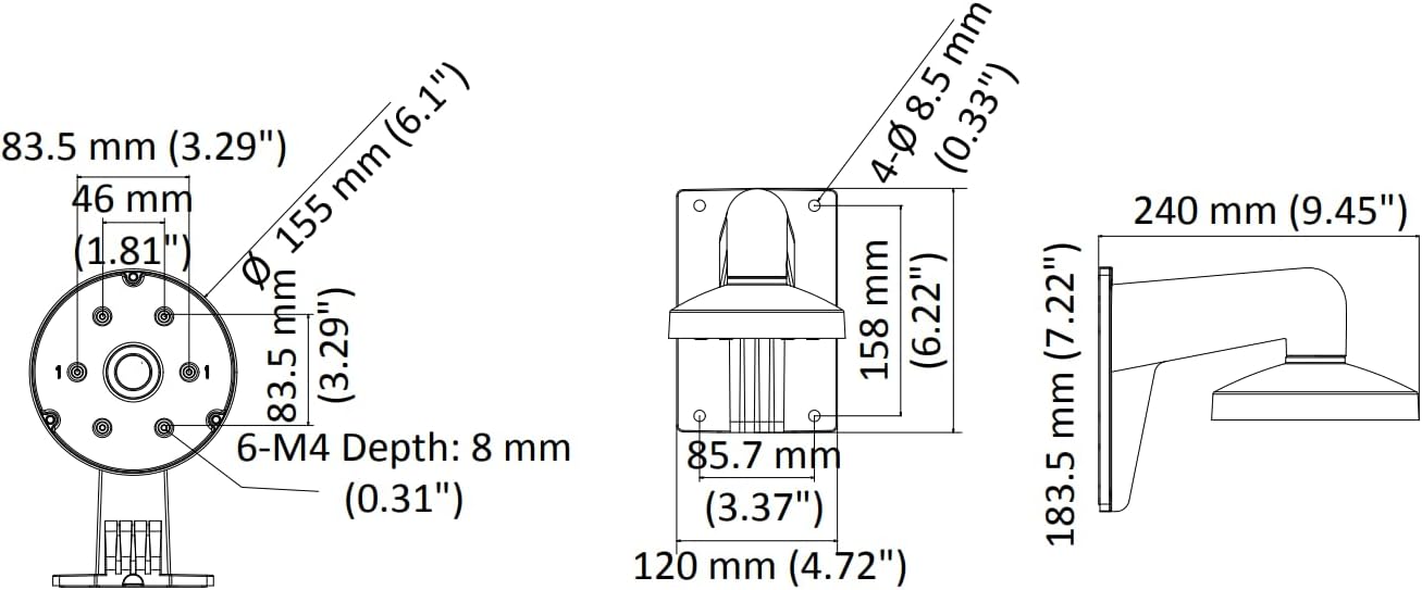 DS-1473ZJ-155 Wall Mount Bracket for Hikvision Dome Turret Cameras, Weather Proof, Aluminum Alloy, White