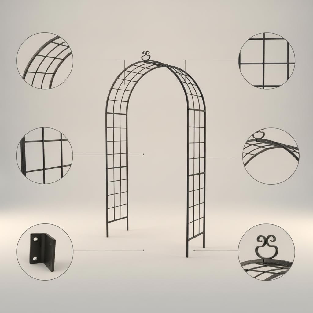 Arche Jardin en Métal, Style Européen, Cadre en métal, Portique Jardin, Embellissement Cour, pour horticulteurs, 120/60/40cm (Largeur/Hauteur/Profondeur)