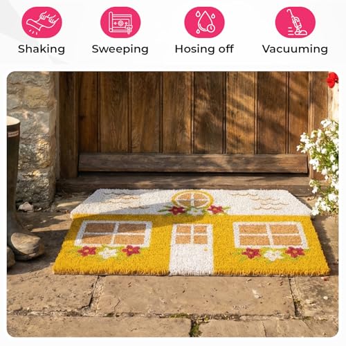 Image of HOKIPO Natural Coir Welcome Door Mat for Home and Office - 46x71cm, Earthly Home (IN-1078)