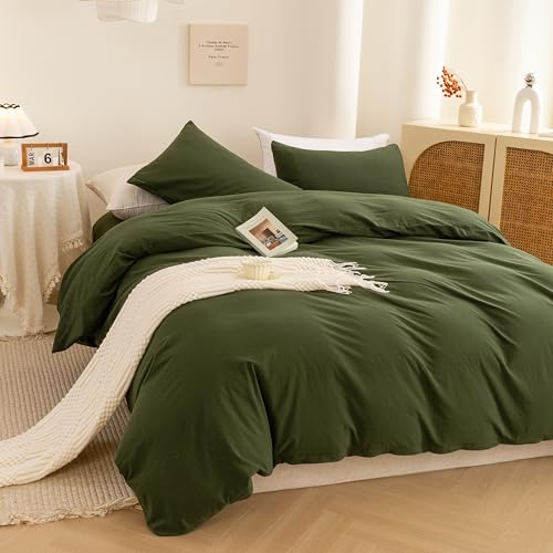 Image of ECOCOTT 3 Pieces Duvet Cover Set Oversized King Size 100% Washed Cotton 1 Duvet Cover with Zipper and 2 Pillowcases, Ultra Soft and Easy Care Breathable Cozy Simple Style Bedding Set (No Comforter)