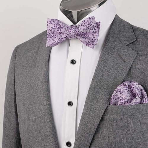 Image of Alizeal Mens 2pcs Floral Pattern Bow Tie Set | Self-tied Pocket Square Colorful Perfect for Weddings Proms Business