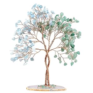 17cm Filigraner Heilstein Drahtbaum aus Aventurin + Aquamarin, Blau-Grün | Edelstein-Baum