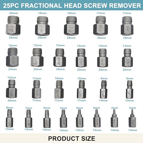 25-teiliges Schraubenausdreher Set Profi, Linksausdreher Set, Screw Extractor mit Tragetasche zum Entfernen von Gebrochenen Bolzen, Schrauben, Steckschrauben