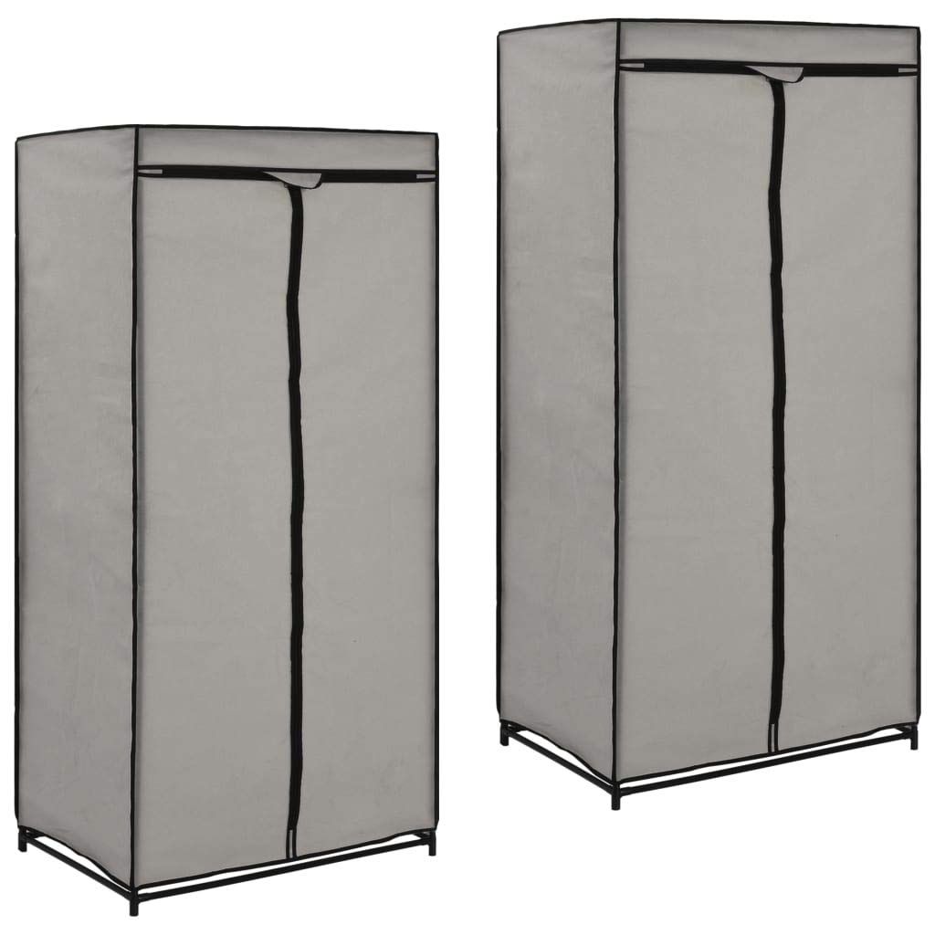 Kleiderschrank 2 Stück, grau, 75 x 50 x 160 cm, Kleiderschrank aus Stoff, zusammenklappbar mit Hängestange, Kleiderbügel, Regal für Taschen, Spielzeug, Schuhe, Wohnzimmer, Schlafzimmer