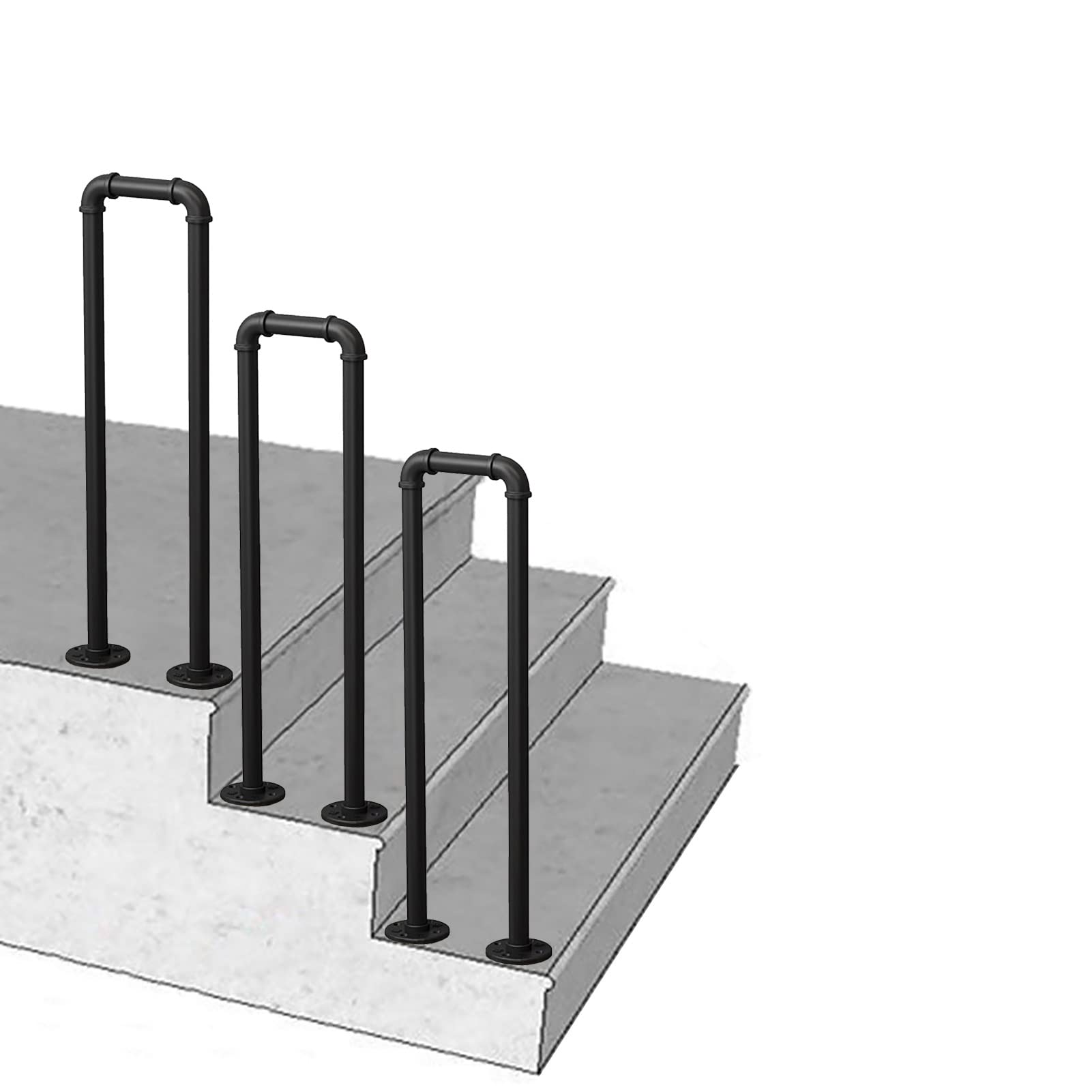 GLDYTVF Stair Rail Staircases Railing for Outside Steps, Transitional Handrail for Concrete Steps and Wooden Stairs, Handrail Picket for Outdoor Front Porch Steps(Size:55cm(1.8ft))