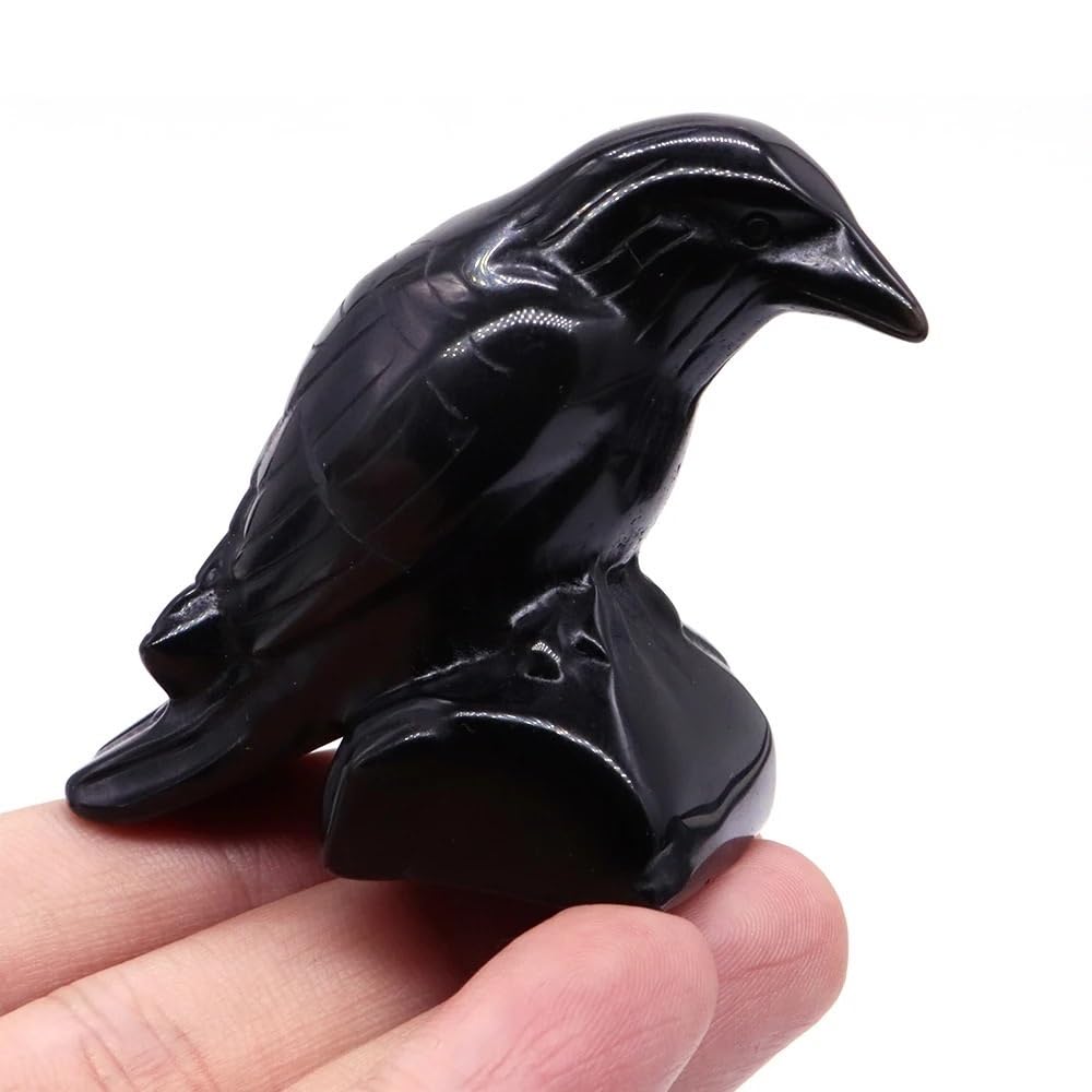 AUOQKQUT Crystal Halloween Gothic Crow Statue Stone Obsidian Animal Room Ornament Home Decor (Size : 1pcs)