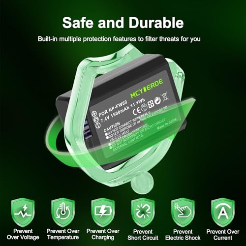 Image of 2 Pack NP-FW50 Battery with Dual Slot Charger for Sony A7 A7II A7RII A7SII A7S A7R A7R2 ZV-E10 A6500 A6400 A6300 A6000 NEX-3 NEX-5