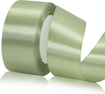 Sage Green Solid Satin Ribbon, 1-1/2 Inch x 25 Yards Silk Dusty Sage Fabric Ribbons for Crafts Graduation Gift Wrapping Bows Flower Bouquet Cake Wedding Invitation Card Party Decor
