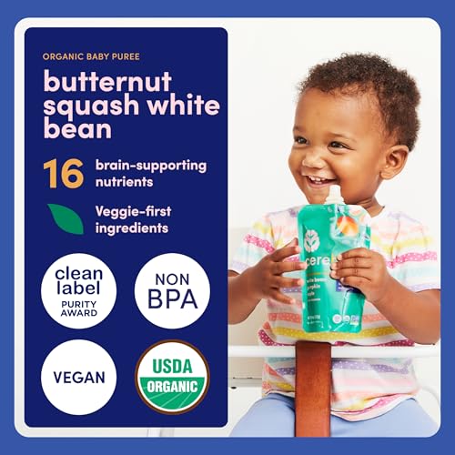 Image of Cerebelly Organic Baby Food Pouches, Butternut Squash White Bean Purees, 16 Nutrients, No Added Sugar, Fiber & Non-GMO, 4oz, 6 Pack