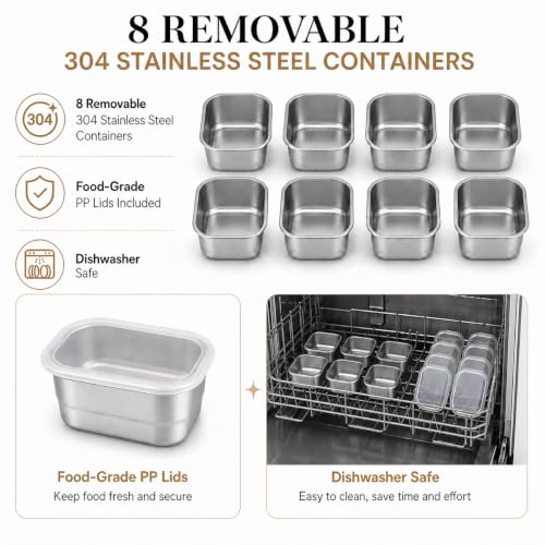 Image of Ankou Snackle Box Container, Stainless Steel Divided Serving Tray with Lid, Handle and Forks