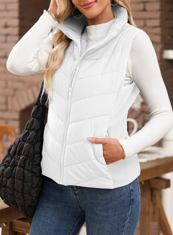 Dokotoo Puffer Vest Women Sleeveless Zip Up Outerwear Stand Collar Quilted Vest Warm Winter Jackets Coats with Pocket3