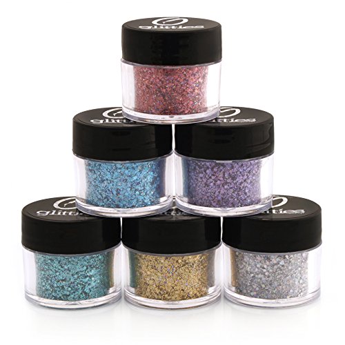 GLITTIES - 6PK - Beautiful Holographic Hand Mixed 6 Piece Glitter Kit - Solvent Resistant and Great for Nail Art Polish, Gels, & Acrylics Supplies - Made in the USA! - (60 Grams)