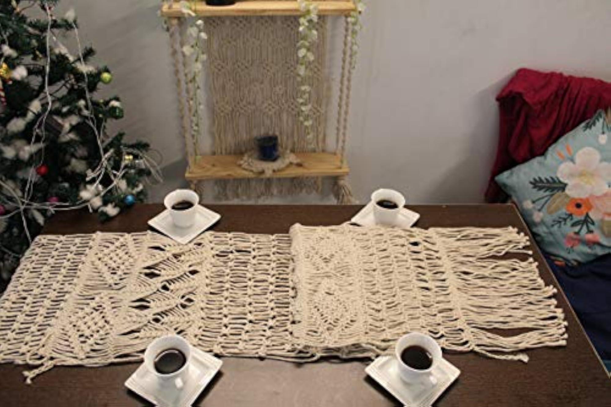 Handwoven Macrame Dining Table Runner, 14x84 Inches