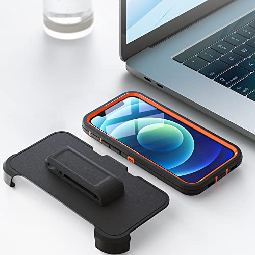 Image of Case for iPhone 12 & 12 Pro with Clip, Heavy-Duty Tough Rugged Shockproof Drop Protective Cover Phone Cases, Black+Orange