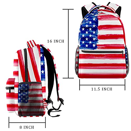 Sac à dos durable motif drapeau USA multicolore avec compartiments étudiants