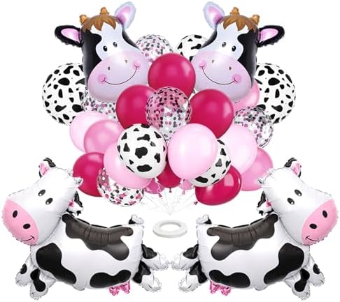 Pink Cow Print Balloons Huge Cow Balloons Hot Pink Pastel Pink Confetti Latex Balloons for Baby Shower Birthday Barnyard Farm Party Decorations