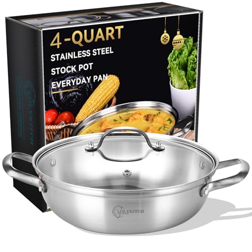 Comparison: Best Dishwasher For Indian Cooking 5 LOLYKITCH 12 Inch Tri-Ply Stainless Steel Sauté Pan with Lid,4 QT Hot Pot, Everyday Pan,Kadhai,Induction Cooking Pan,Jumbo Cooker,Dishwasher and Oven Safe.