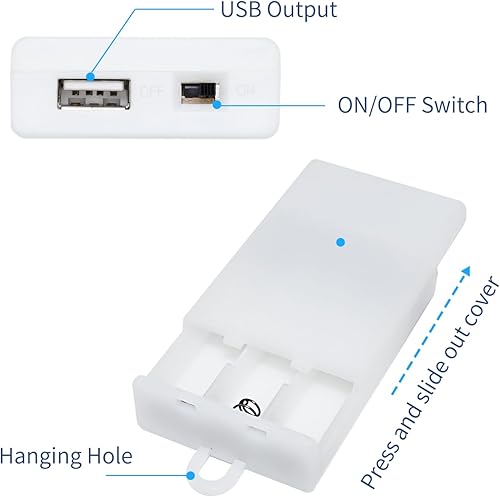 Miniatura 2 de USB hembra Socket 3 AA caja de batería blanco soporte para 5V USB tira de luces LED de hadas luces cortina luces decoración de Navidad