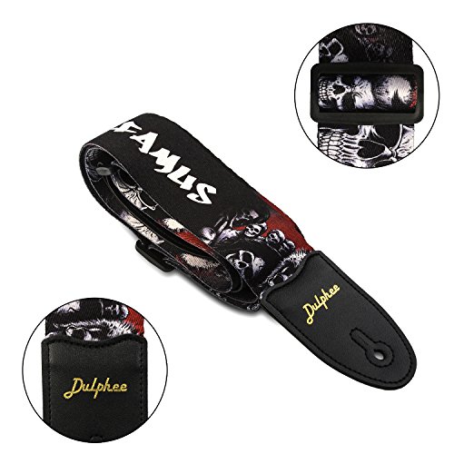 Dulphee Guitar Strap Skull Design Cool Polyester Shoulder Strap For Bass, Electric & Acoustic Guitar (Black Skull) #TOP3