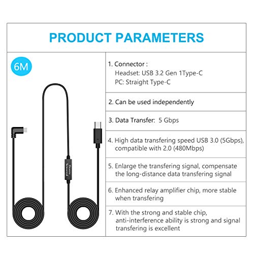 NEWZEROL In totaal 6 m / 20 ft type C stabiele datakabel compatibel met Quest/Quest 2 Link Steam VR, verlengkabel met… - Image 7