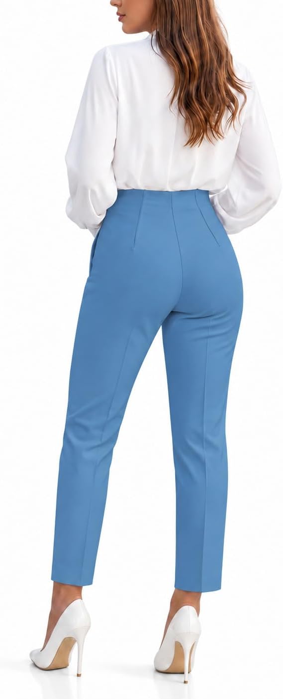  Womens Stretchy Dress Pants 2026 Trendy High Waisted Pleated Straight Leg Business Work Casual Trousers thumbnail