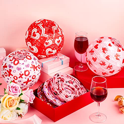 Image of Panelee 12 Pcs Valentine's Day Paper Lanterns Party Decorations Pink Heart Hanging Round Lanterns 8 Inch Hanging Paper Party Decorations for Valentine Indoor Outdoor Party Decorations Supplies