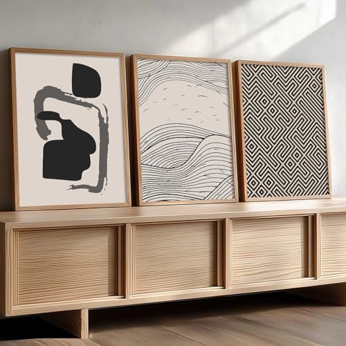 Image of HOTHOUSE Modern Art Decorative Wall Art Print With Frame Pattern Paintings For Living Room Bed Room Hotel Wall Decor Digital Reprint Set of 3 (13X17 inch)