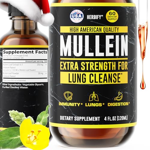 HERBIFY Mullein Drops - Lung Cleanse - Leaf Extract - Powerful Mullein for Immune Support,Detox & Respiratory Support - Made in USA - Lung Cleanse for Smokers - 4 Oz