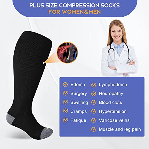 Image of LEVSOX Plus Size Compression Socks for Women Men Wide Calf Extra Large 15-20 mmHg Knee High Sock for Nurses Pregnant Travel
