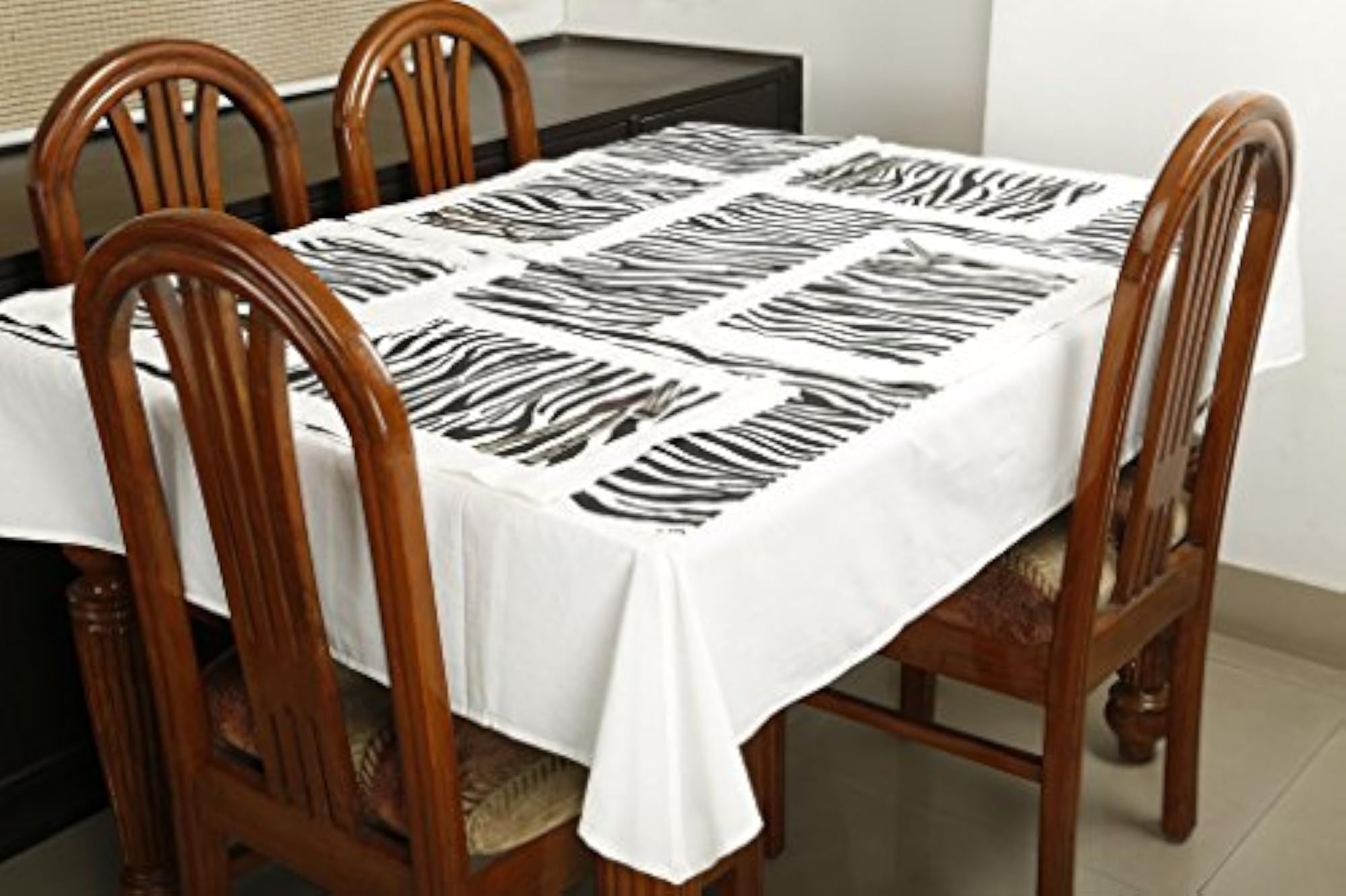 Animal Printed White Table Cover Set (Pack of 5), Decorative Dining Accessory