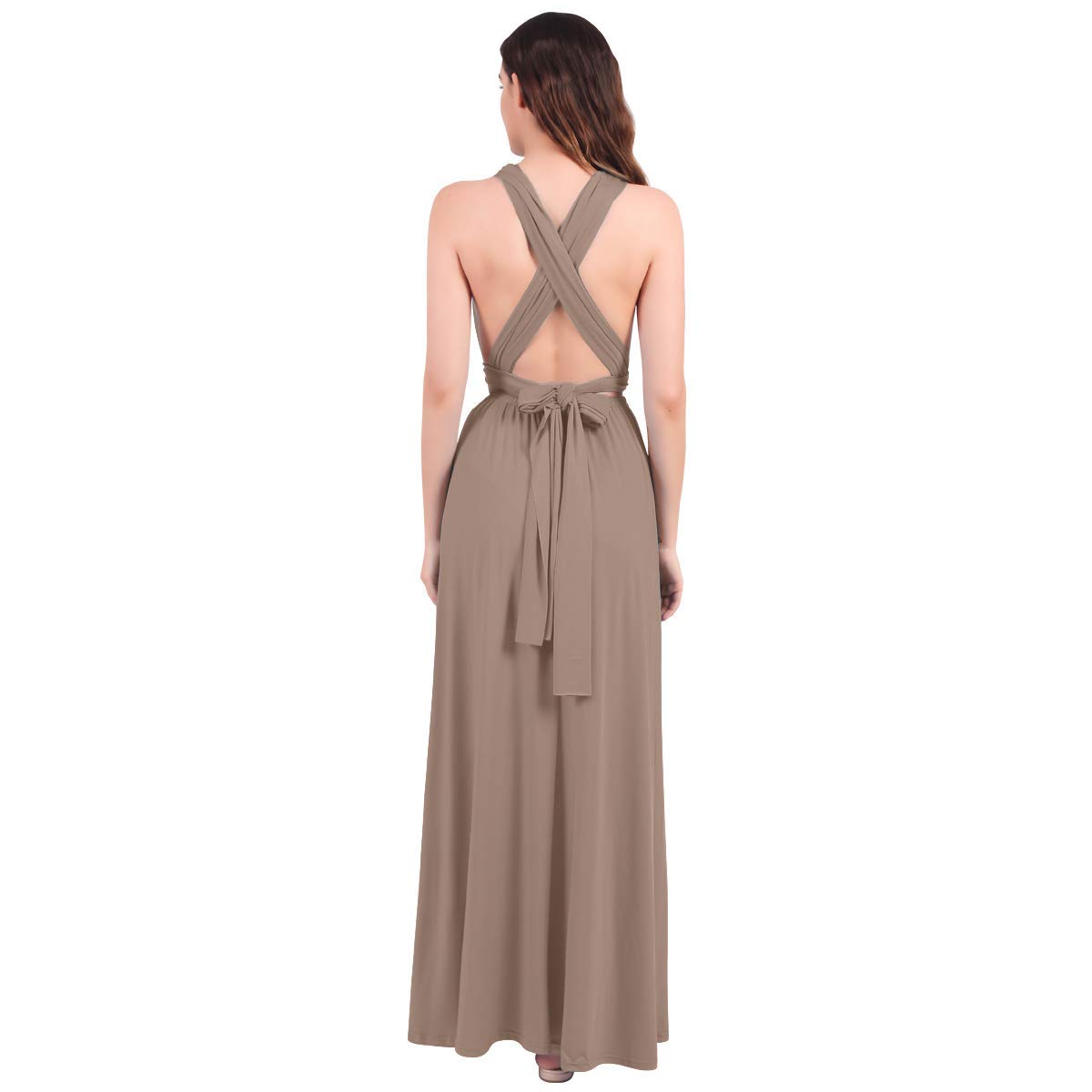 Abendkleid Lang Damen Elegant Rückenfreies Multiway Bandage Wickelkleid Festlich Hochzeitskleid Brautkleid Brautjungfernkleider Cocktailkleid Weihnachten Silvester Partykleid Ballkleid Hellbraun M