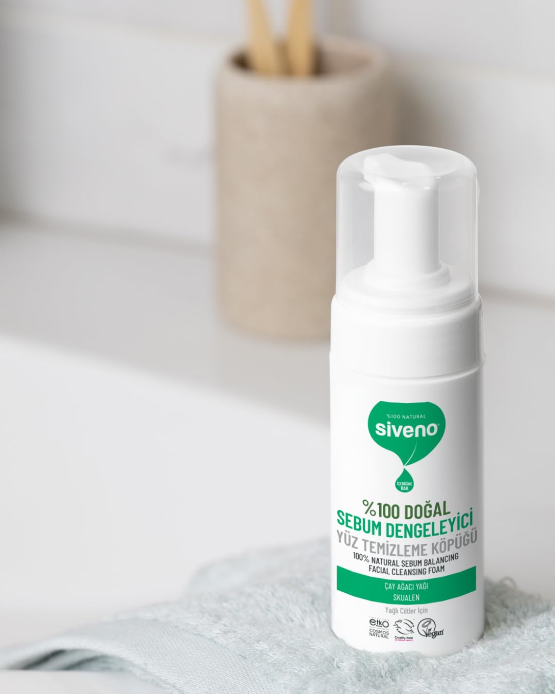 Siveno%100 Doğal Yüz Temizleme Köpüğü Yağlı Ciltler İçin Makyaj Siyah Nokta Sivilce Vegan 100 ml
