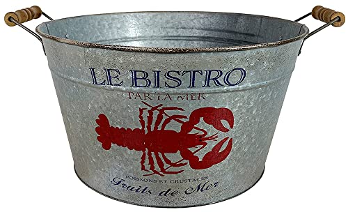 zeitzone Pflanzgefäß Zinkwanne Hummer Fruit de Mer Vintage Blumenkübel Zink Rund 34cm