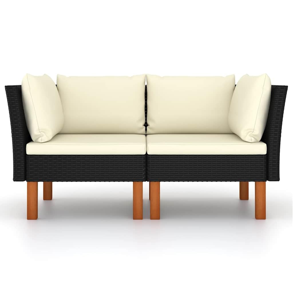 SYDE Sofa narożna rattanowa PE drewniana eukaliptus 2 sztuki | Zdejmowane poduszki zmywalne, solidna konstrukcja stalowa, lekki modułowy taras ogrodowy