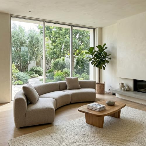 Image of Acanva Formia Boucle Curved Sectional Sofa, 3 Armless Chairs, Light Coffee