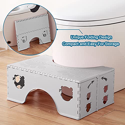 Foldable Toilet Stool, 7 Inches Healthy Squatting Posture Poop Stool With Anti-Slip Feet By Cheago, Portable Travel Foot Stool For Toilet, Unique Folding Design Compact&Wide Footrest (Cloud Grey) #TOP1