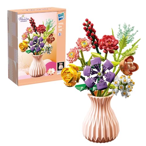 DHINCHANSAIB Bouquet de Fleurs, 724 pièces, kit de 8 Fleurs artificielles avec Vase, Collection...
