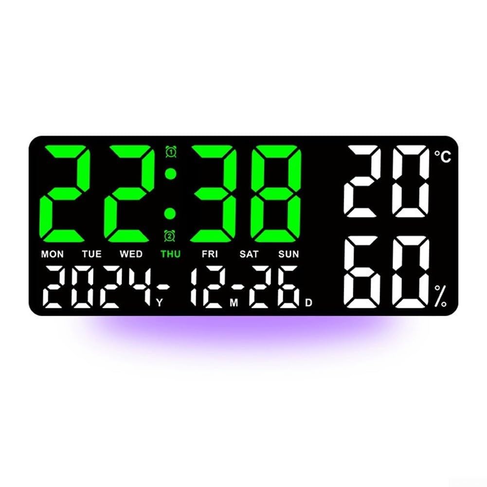 Horloge murale numérique LED 35 cm grand écran avec calendrier et chronomètre pour maison