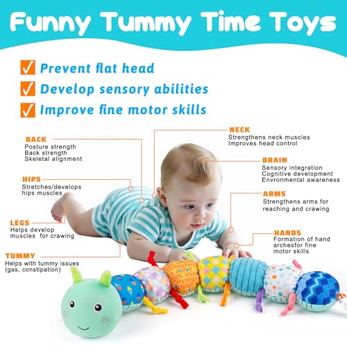 Image of Baby Tummy Time Toys 0-6 Month Musical Stuffed Animal Plush Caterpillar Toy for Infant 6-12 Month Teething Sensory Toy with Crinkle Rattle Babies 0-3-6 Month Newborn Boy Girl Birthday